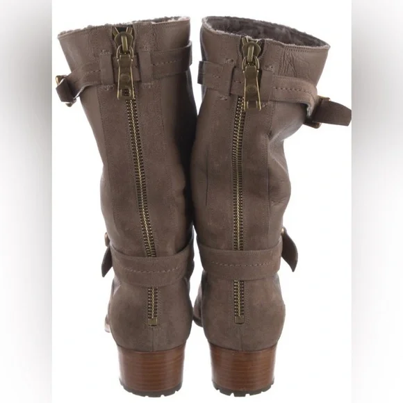 Christian Dior Brown Suede Mid-Calf Moto Boots Fur lined - Picture 2 of 4